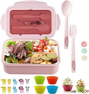 mujuze bento lunch box for adults/kids, bento box adult lunch box,leak-proof bento box for kids, microwable bento boxes,containers for lunch food-safe materials and bpa-free（pink）