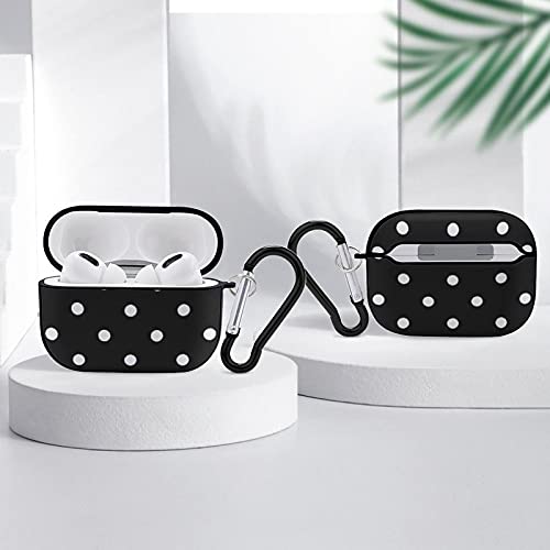 YouTary Polka Dot Black and White Simple Pattern Apple Airpods pro Case Cover with Keychain, Headphone Cover Unisex Shockproof Protective Wireless Charging Headset Accessories
