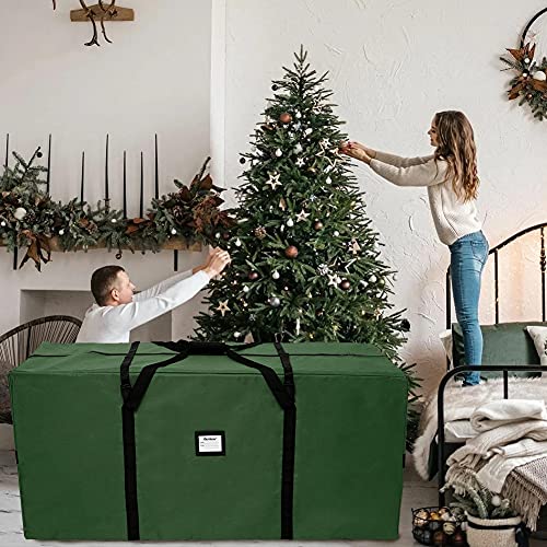 AerWo Christmas Tree Storage Bag, Extra Large Christmas Storage Containers Fits Up to 9ft Artificial Tree, Heavy-Duty Waterproof 600D Oxford Xmas Holiday Tree Bag with Card Slot(65” X 31” X 15”, Green)