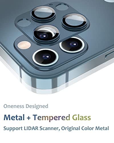 [2 Pack] Tamoria iPhone 12 Pro Max Camera Lens Protector Metal Plus Tempered Glass Camera Cover Oneness Design, Support LIDAR Scanner, Explosion-Proof iPhone 12 Pro Max 6.7 Inch Accessories Blue