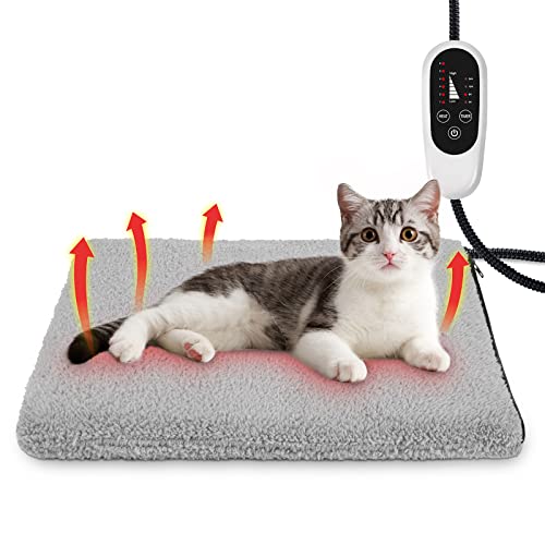 SHU UFANRO Heated Cat Bed,6 Adjustable Temperature Pet Heating Pad Indoor for Dogs Cats Waterproof Dogs Heating Mat with Timer, Auto Power Off,Chew Resistant Cord Warm House Electric Pet Pad