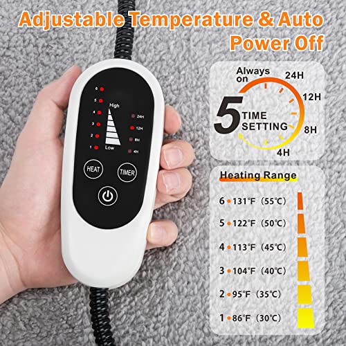 SHU UFANRO Heated Cat Bed,6 Adjustable Temperature Pet Heating Pad Indoor for Dogs Cats Waterproof Dogs Heating Mat with Timer, Auto Power Off,Chew Resistant Cord Warm House Electric Pet Pad