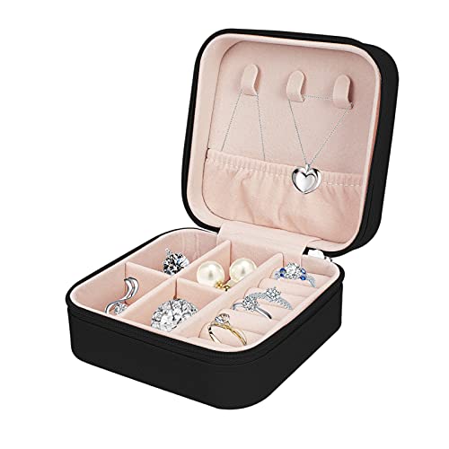 Unaone Small Jewelry Box, Travel Jewelry Case Jewelry Organizer Box Portable Rings Earrings Necklaces Display Storage Case for Girls Women, Black