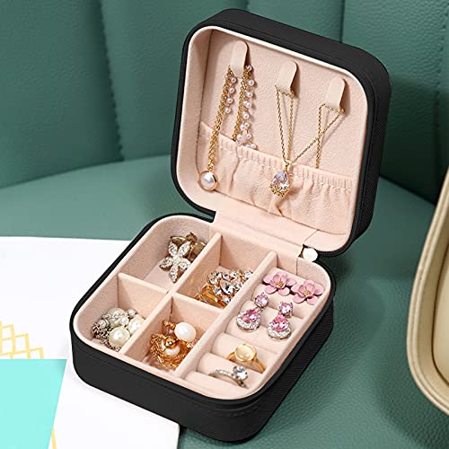 Unaone Small Jewelry Box, Travel Jewelry Case Jewelry Organizer Box Portable Rings Earrings Necklaces Display Storage Case for Girls Women, Black