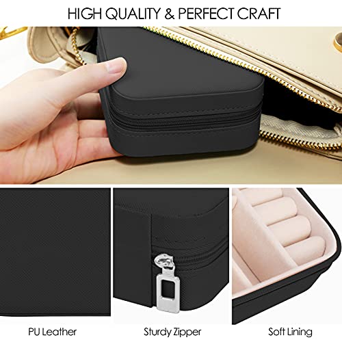 Unaone Small Jewelry Box, Travel Jewelry Case Jewelry Organizer Box Portable Rings Earrings Necklaces Display Storage Case for Girls Women, Black