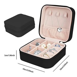 Unaone Small Jewelry Box, Travel Jewelry Case Jewelry Organizer Box Portable Rings Earrings Necklaces Display Storage Case for Girls Women, Black