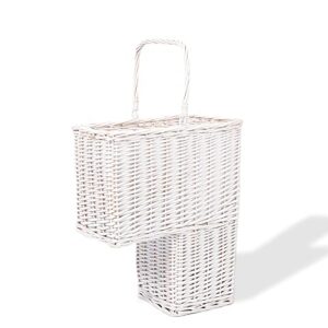 shcmsado woven wicker stair basket with handles, step storage basket (white)