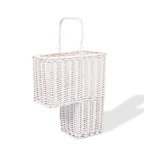 SHCMSADO Woven Wicker Stair Basket with Handles, Step Storage Basket (White)