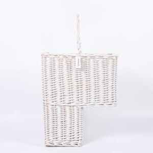 SHCMSADO Woven Wicker Stair Basket with Handles, Step Storage Basket (White)