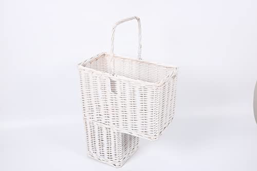 SHCMSADO Woven Wicker Stair Basket with Handles, Step Storage Basket (White)