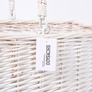 SHCMSADO Woven Wicker Stair Basket with Handles, Step Storage Basket (White)