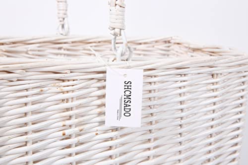 SHCMSADO Woven Wicker Stair Basket with Handles, Step Storage Basket (White)