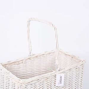 SHCMSADO Woven Wicker Stair Basket with Handles, Step Storage Basket (White)