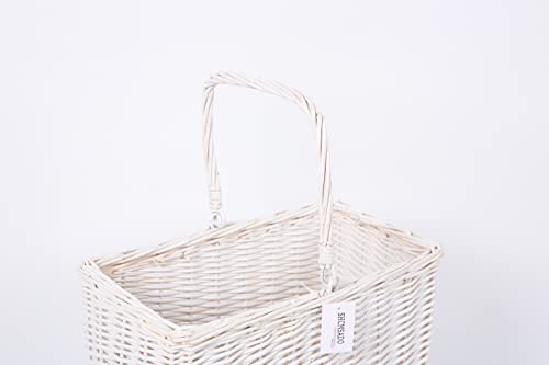 SHCMSADO Woven Wicker Stair Basket with Handles, Step Storage Basket (White)