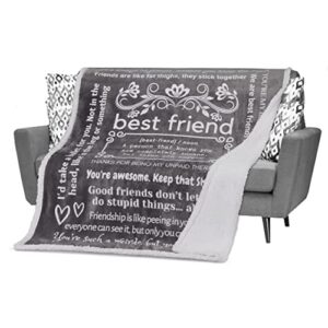 filo estilo funny best friend blanket, best friend mothers day or birthday gifts for women, female, bestie blanket with fun quotes, unique friendship presents, 60x50 inches (grey, sherpa)