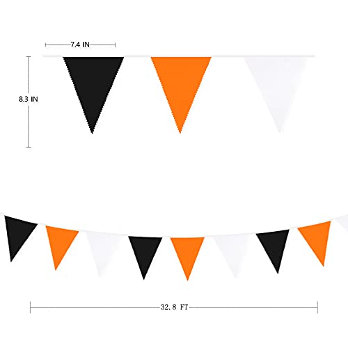 32Ft Orange Black White Graduation Party Decorations 2023 Halloween Pennant Banner Fabric Triangle Flag Bunting Garland for Thanksgiving Wedding Birthday Home Nursery Outdoor Garden Hanging Decoration
