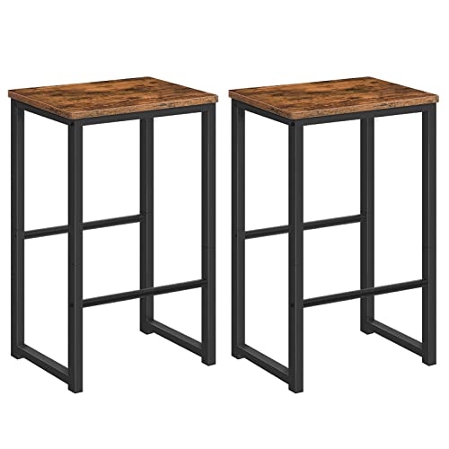 HOOBRO Bar Stools, Set of 2 Bar Chairs with Different Height Pedals, 25.6 Inch Tall, Black Steel Frame, for Living Room, Dining Room, Kitchen, Industrial Design, Rustic Brown BF34BY01G1