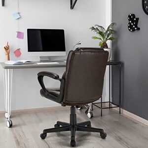 Giantex Office Chair, Leather Modern Executive Chair, Ergonomic Mid Back Computer Desk Chair w/Padded Armrests, Height Adjustable Swivel Task Chair w/Rocking Function, Dark Brown