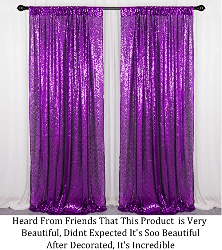 Pardecor Sequin Curtains Panels Sequin Backdrop Curtain Glitter Curtains Sparkle Photo Booth Backdrop Shimmer Backdrop for Parties Wedding Backdrop (2pc 2ftx7ft, Royal Purple)
