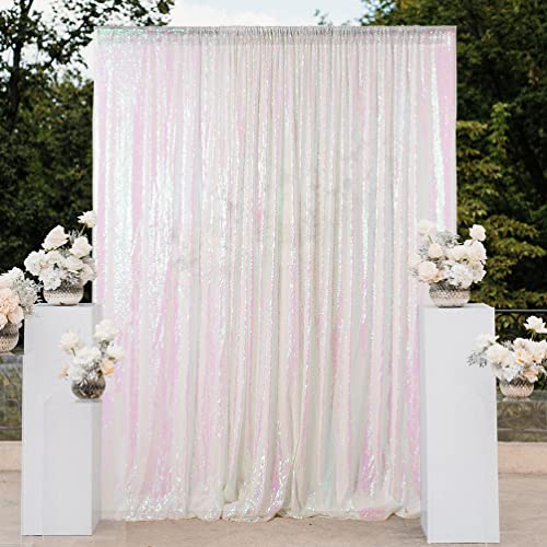 Sequin Backdrop Curtain 8x10ft Panels Iridescent White Glitter Backdrop Curtain Seuqin Curtains Sparkle Photo Booth Backdrop Shimmer Backdrop for Parties Wedding Backdrop