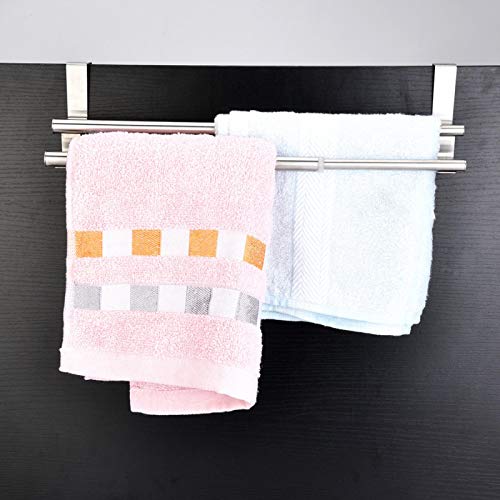 Towel Rack, Double-Layer Stainless Steel Bathroom Rack with Adjustable Rod, Hung on Cabinet, Table, Wall, Door, Suitable for Bedroom, Bathroom, Kitchen, Garage