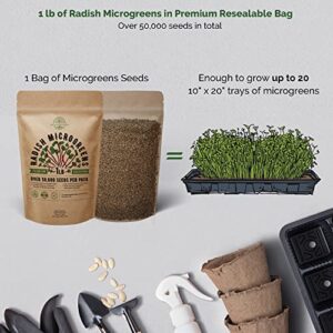 Radish Sprouting & Microgreens Seeds - Non-GMO, Heirloom Sprout Seeds Kit in Bulk 1lb Resealable Bag for Planting & Growing Microgreens in Soil, Coconut Coir, Garden, Aerogarden & Hydroponic System.