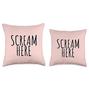 Funny Quotes For 2022 Scream Here Funny Frustration Pastel Blush Pale Pink Throw Pillow, 16x16, Multicolor