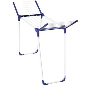 leifheit pegasus 120 solid comp folding clothes drying rack includes wings for longer garments, blue and white