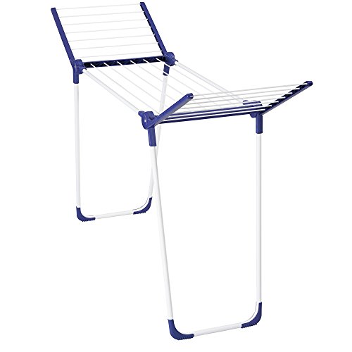 Leifheit Pegasus 120 Solid Comp Folding Clothes Drying Rack Includes Wings for Longer Garments, Blue and White