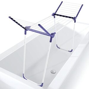 Leifheit Pegasus 120 Solid Comp Folding Clothes Drying Rack Includes Wings for Longer Garments, Blue and White