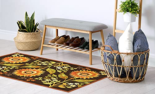 Studio M Floor Flair Indian Summer Floral Bold Floral - 3 x 5 Ft Decorative Vinyl Rug - Non-Slip, Waterproof Floor Mat - Easy to Clean, Ultra Low Profile - Printed in The USA