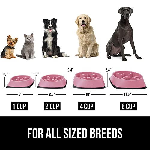 Gorilla Grip Slip Resistant Slow Feeder Cat and Dog Bowl, Slows Down Pets Eating, Prevent Overeating, Feed Small, Large Puppy, Fun Puzzle Design, Dogs Pet Bowls for Dry and Wet Food, 2 Cups, Pink