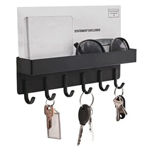 nm e-store - magnetic key holder w/ 6 key hooks, key holder for wall w/built-in extra-deep tray, multifunctional key hooks for wall mounting, modern key rack organizer, black