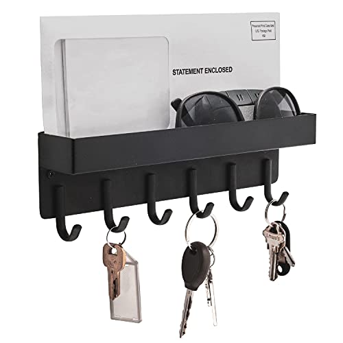 NM E-Store - Magnetic Key Holder w/ 6 Key Hooks, Key Holder for Wall w/Built-in Extra-Deep Tray, Multifunctional Key Hooks for Wall Mounting, Modern Key Rack Organizer, Black