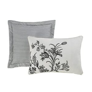 Laura Ashley - Queen Comforter Set, Reversible Cotton Bedding, Includes Matching Shams with Bonus Euro Shams & Throw Pillows (Amberley Black/White, Queen)