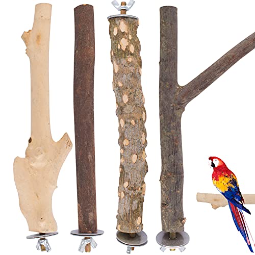 4 PCS Bird Perch Natural Wood Stands for Parrots Cage Accessories Standing Branches for Parrots Gnawing Chewing Wooden Rod Perches Bifurcation Nature Vines for Budgies 25cm Bird Toy Cage Decoration