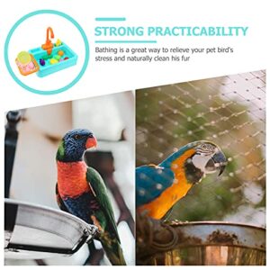 balacoo Small Bird Toys Parrot Bath Tub with Faucet Automatic Bath Box Water Dispenser Bird Shower Feeder Sink Playing Toy for Small Parrot Budgie Parakeet Canary Macaw Children Toys