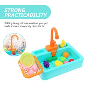 balacoo Small Bird Toys Parrot Bath Tub with Faucet Automatic Bath Box Water Dispenser Bird Shower Feeder Sink Playing Toy for Small Parrot Budgie Parakeet Canary Macaw Children Toys