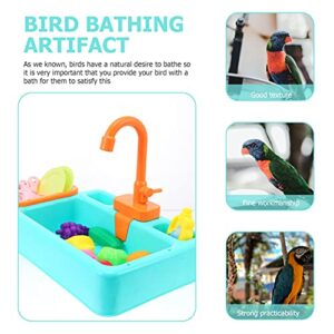 balacoo Small Bird Toys Parrot Bath Tub with Faucet Automatic Bath Box Water Dispenser Bird Shower Feeder Sink Playing Toy for Small Parrot Budgie Parakeet Canary Macaw Children Toys