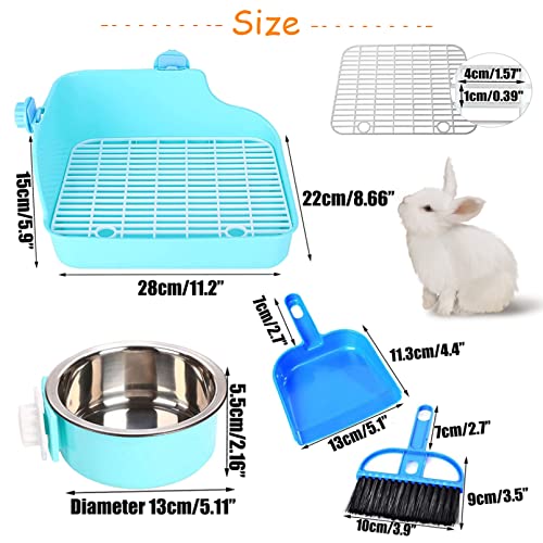 Rabbit Litter Box for Cage Bunny Corner Litter Bedding Box Small Animal Litter Pan Hanging Pet Bowls Cage Potty Trainer Pet Toilet for Rabbit Bunny Guinea Pigs Chinchilla Ferret Small Animals(Blue)