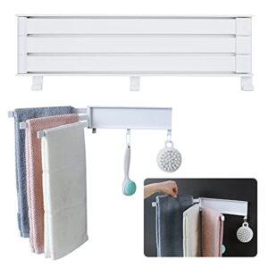beautytang swing towel holder rack，wall mounted towel bar swivel arm hand with hooks 3-arm，space saving white magnetic towel bar,self adhesive punch-free towel rack for bathroom kitchen