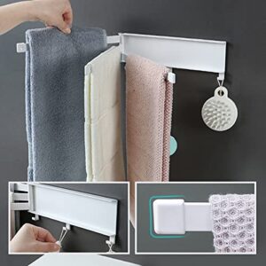Beautytang Swing Towel Holder Rack，Wall Mounted Towel Bar Swivel Arm Hand with Hooks 3-Arm，Space Saving White Magnetic Towel Bar,Self Adhesive Punch-Free Towel Rack for Bathroom Kitchen