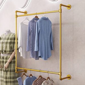 mairhk metal industrial pipe clothing garment rack wall mounted heavy duty closet storage rod vintage commercial clothes racks for hallway retail boutique (gold)