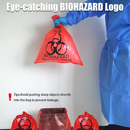 Daarcin Red Biohazard Waste Bags,20pcs 16.5x20in/42x51cm Medical Action Infectious Waste Bag With Hazard Symbol Disposable Hazardous