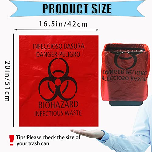 Daarcin Red Biohazard Waste Bags,20pcs 16.5x20in/42x51cm Medical Action Infectious Waste Bag With Hazard Symbol Disposable Hazardous