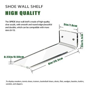 SIPRDE Floating Shoe Display Shelves for Wall Mount Set of 6 - Clear Acrylic Floating Shelves for Showcase Sneaker Collection or Shoes Box