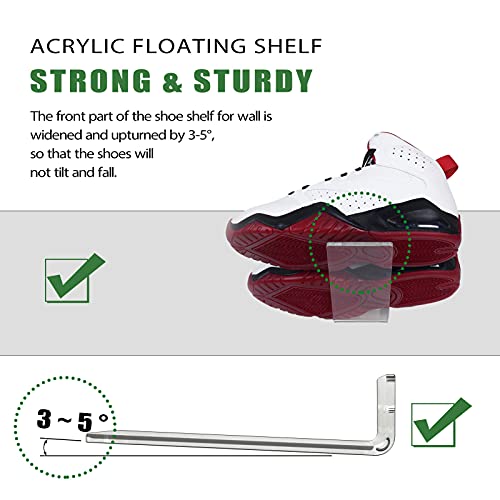 SIPRDE Floating Shoe Display Shelves for Wall Mount Set of 6 - Clear Acrylic Floating Shelves for Showcase Sneaker Collection or Shoes Box