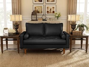 meeyar 58" pvc loveseat, couch for small apartment and living room,solid wood frame legs, easy assembly,square arms,31.7" d x 57.9" w x 33" h (black, 58")