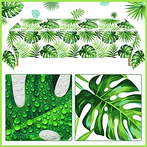 2 Pieces Palm Leaf Table Covers Hawaii Green Palm Leaves Tablecloths Tropical Leaves Table Cloths and 2 Pieces Palm Leaves Banners Palm Leaves Banner Decorations for Tropical Party Decorations