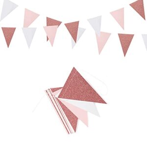 Pink-White Rose-Gold Party Decorations Banner - 2 Pack Engagement Baby Bridal Shower Paper Pennant Triangle Flags, Girl Birthday Bachelorette Mothers Day Wedding Bunting Lasting Surprise